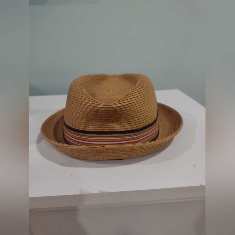 Jaxon beige fedora w/ striped band and small feather NWT - Picture 6 of 8